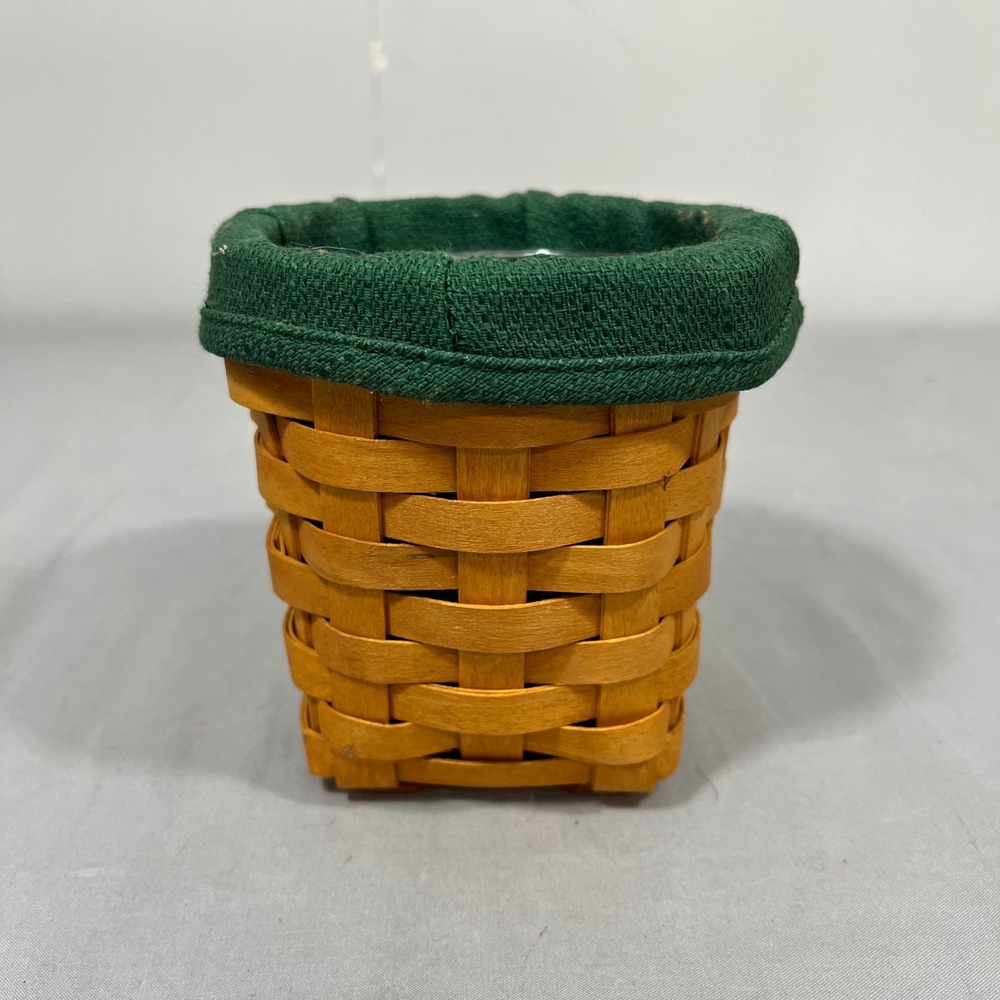 Longaberger 2002 Handwoven Small Basket Green Fabric Liner Plastic Insert USA